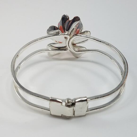 Vintage Enamel Rhinestone Flower Clamper Bracelet - Picture 5 of 10